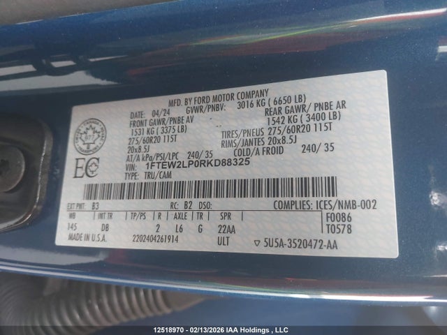 Aukcja sprzedaży 2024 Ford F150 Stx, vin: 1FTEW2LP0RKD88325, numer aukcji: 12518970