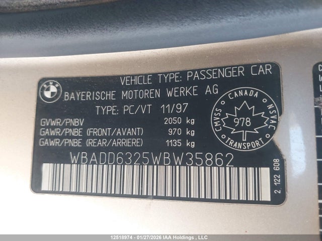 12518974 :رقم المزاد ، WBADD6325WBW35862 vin ، 1998 Bmw 528i مزاد بيع