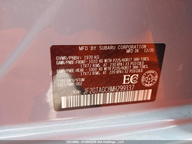 JF2GTAGC8MH299337 Subaru Crosstrek Sport