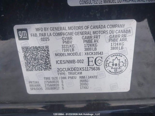 12518984 :رقم المزاد ، 2GCUKDEDXS1175636 vin ، 2025 Chevrolet Silverado 1500 4wd Lt مزاد بيع