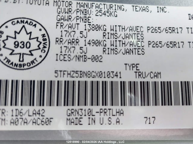 5TFHZ5BN8GX010341 Toyota Tacoma Double Cab/limited