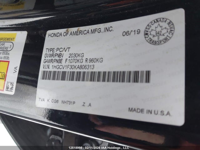 1HGCV1F30KA806313 Honda Accord Sport 1.5t