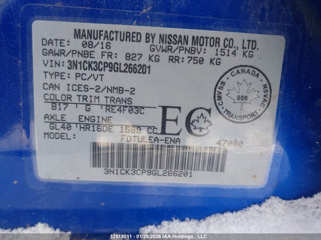 3N1CK3CP9GL266201 Nissan Micra