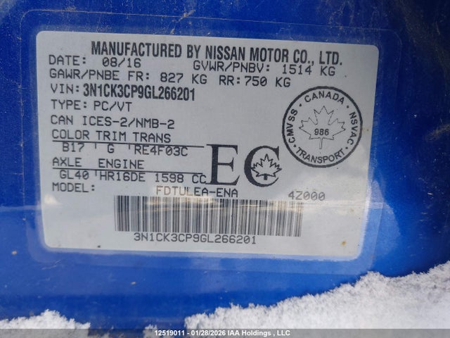 3N1CK3CP9GL266201 Nissan Micra