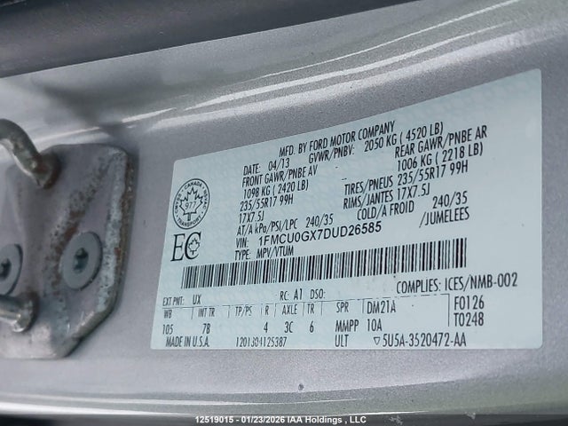Продаж на аукціоні авто 2013 Ford Escape Se, vin: 1FMCU0GX7DUD26585, номер лоту: 12519015