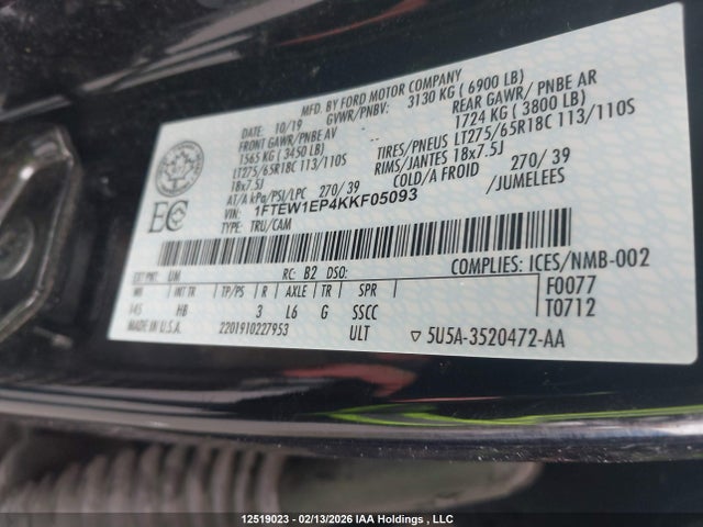 1FTEW1EP4KKF05093 Ford F-150 Lariat