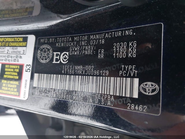 4T1B61HKXJU096129 Toyota CAMRY XSE