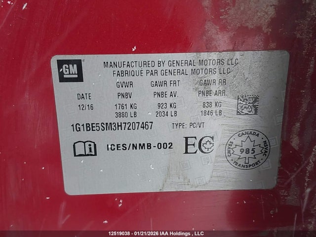 1G1BE5SM3H7207467 Chevrolet CRUZE LT