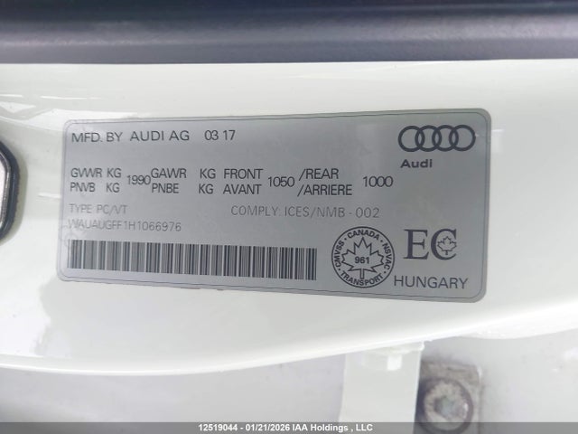 WAUAUGFF1H1066976 Audi A3 PREMIUM