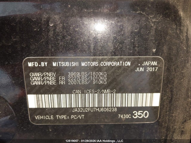 JA32U2FU7HU606238 Mitsubishi LANCER ES