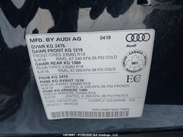 WA1ANAFY9J2173833 Audi Q5 PREMIUM