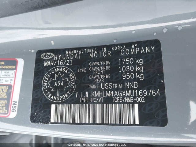 12519085 :رقم المزاد ، KMHLM4AGXMU169764 vin ، 2021 Hyundai Elantra مزاد بيع