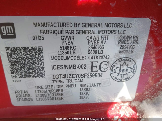 1GT4UZEY0SF359504 GMC Sierra 2500hd At4x