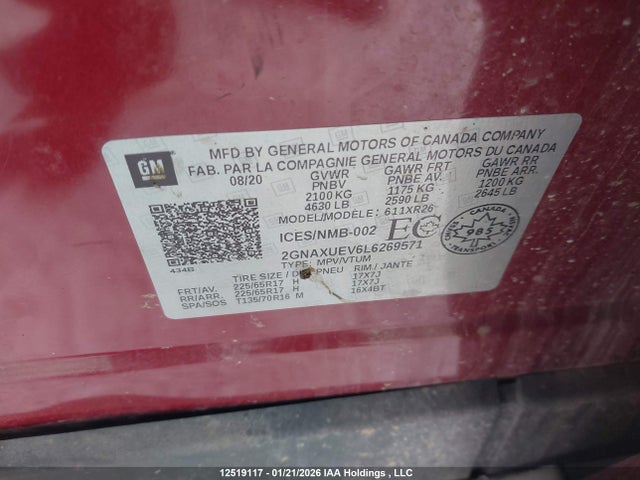 2GNAXUEV6L6269571 Chevrolet EQUINOX LT