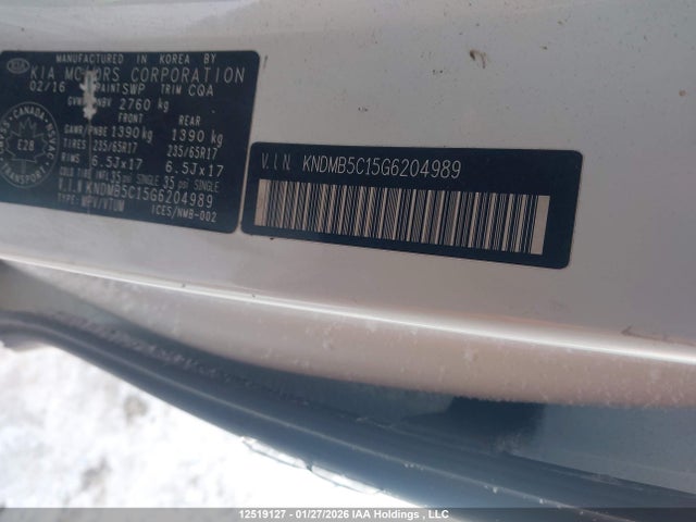 12519127 :رقم المزاد ، KNDMB5C15G6204989 vin ، 2016 Kia Sedona Lx مزاد بيع