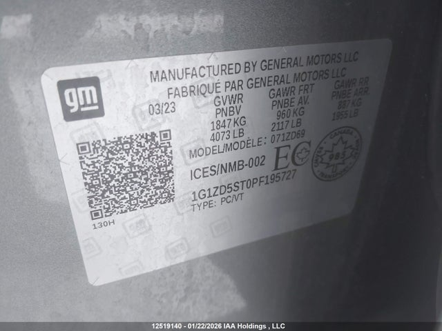 1G1ZD5ST0PF195727 Chevrolet MALIBU 1LT