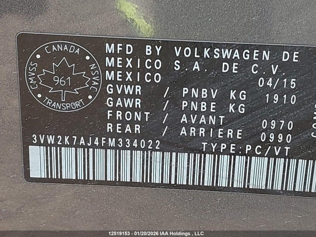 Volkswagen JETTA S 2015 3VW2K7AJ4FM334022 Image 9