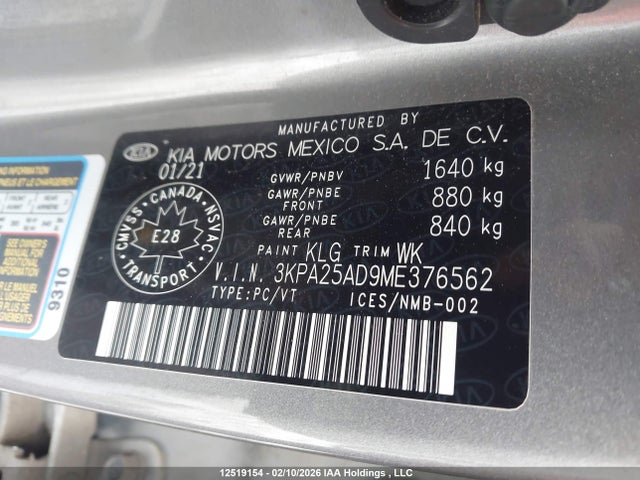 3KPA25AD9ME376562 KIA Rio