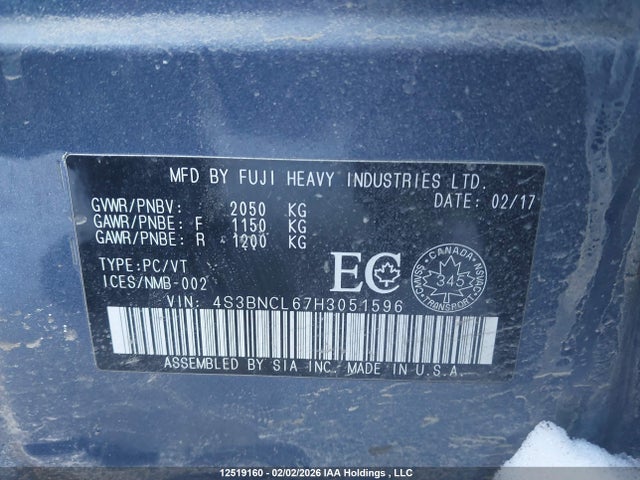 4S3BNCL67H3051596 Subaru Legacy 2.5i Limited