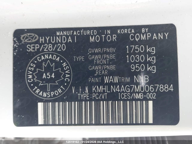 KMHLN4AG7MU067884 Hyundai Elantra