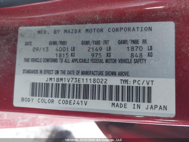 JM1BM1V73E1118022 Mazda 3 TOURING
