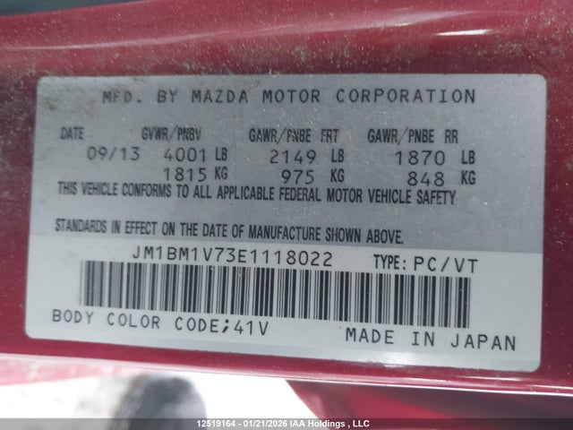 JM1BM1V73E1118022 Mazda 3 TOURING