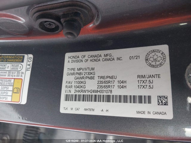 2HKRW1H24MH001078 Honda CR-V LX