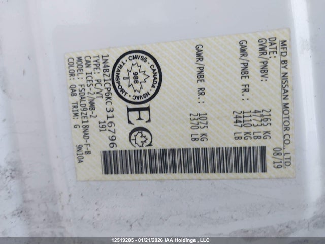 1N4BZ1CP6KC316796 Nissan Leaf S Plus/sl Plus/sv Plus