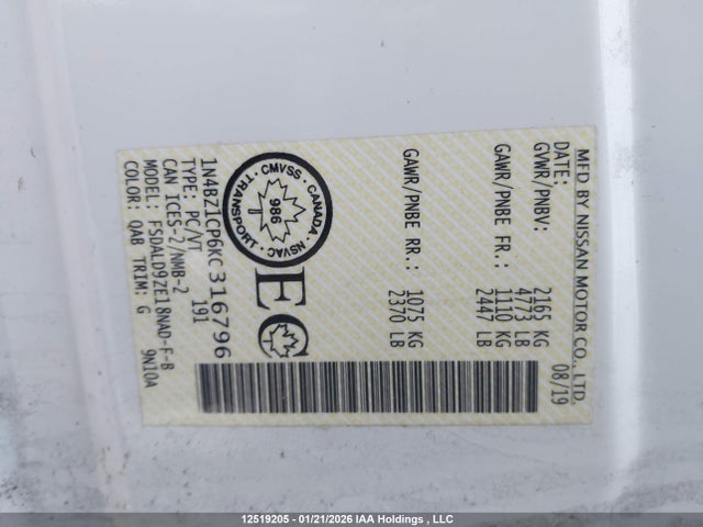 1N4BZ1CP6KC316796 Nissan Leaf S Plus/sl Plus/sv Plus