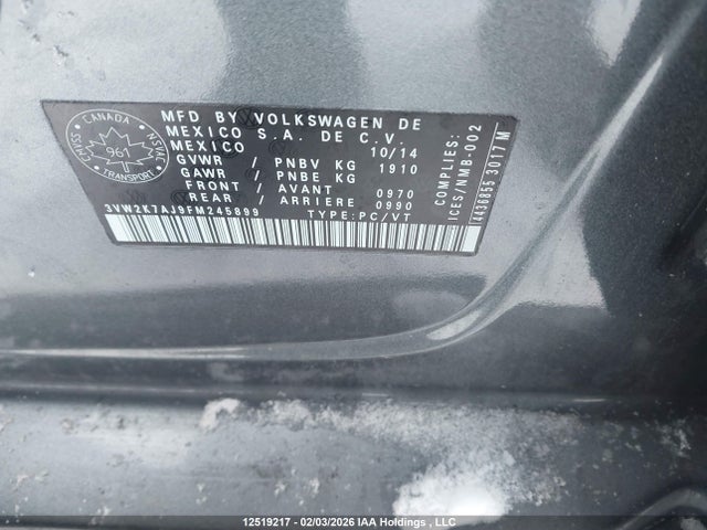 3VW2K7AJ9FM245899 Volkswagen Jetta 2.0l Trendline/2.0l Trendline+
