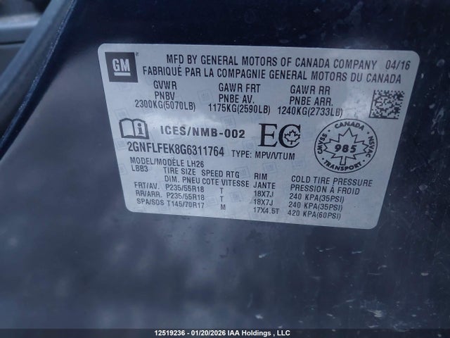 Chevrolet EQUINOX LT 2016 2GNFLFEK8G6311764 Image 9