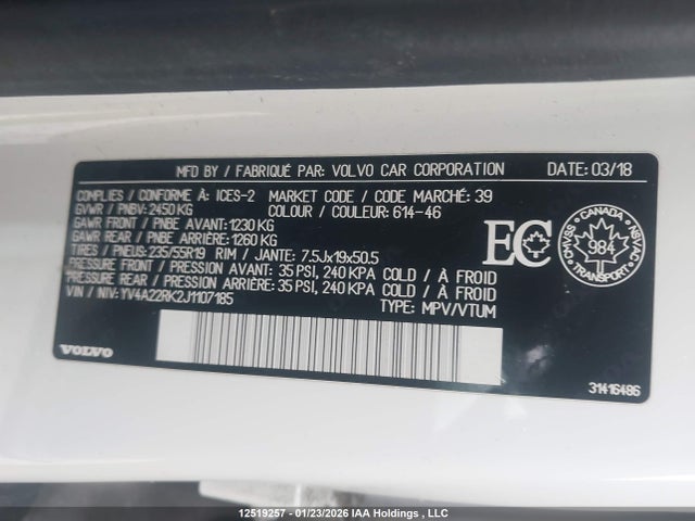 YV4A22RK2J1107185 Volvo Xc60 T6 Momentum