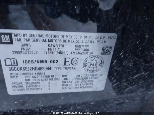 3GCUKSEJ2HG483944 Chevrolet Silverado K1500 Ltz