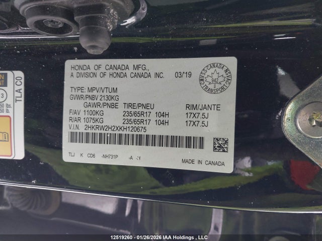 Aukcja sprzedaży 2019 Honda Cr-v Lx, vin: 2HKRW2H2XKH120675, numer aukcji: 12519260