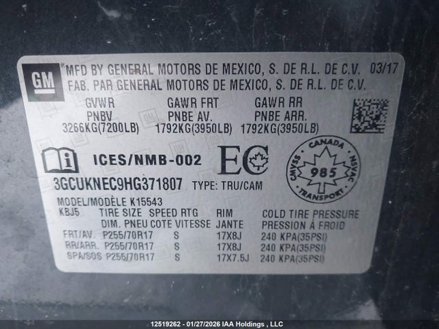 3GCUKNEC9HG371807 Chevrolet Silverado 1500 Ls