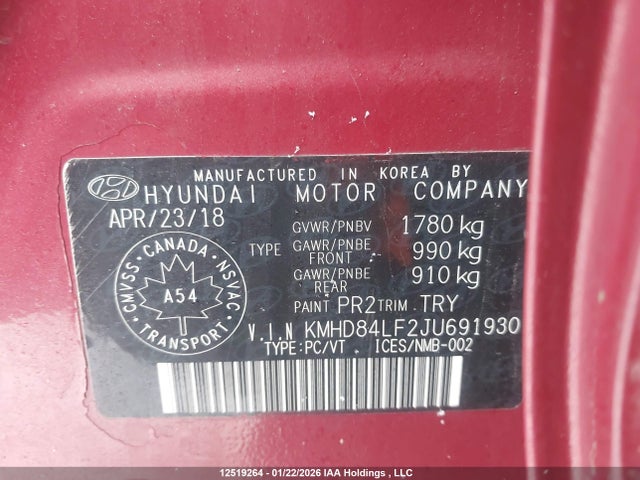 KMHD84LF2JU691930 Hyundai mpi nu