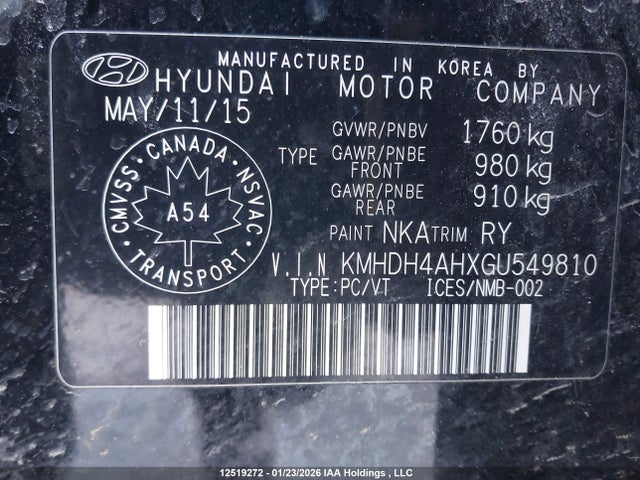 KMHDH4AHXGU549810 Hyundai Elantra Gls