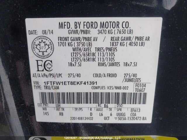 Aukcja sprzedaży 2014 Ford F-150 Fx4, vin: 1FTFW1ET8EKF41391, numer aukcji: 12519287
