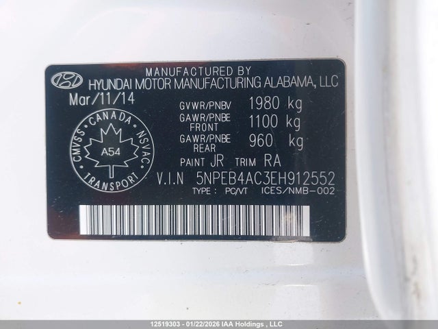 5NPEB4AC3EH912552 Hyundai SONATA GL