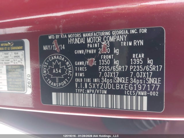 5XYZUDLBXEG197177 Hyundai Santa Fe Sport 2.4 Premium