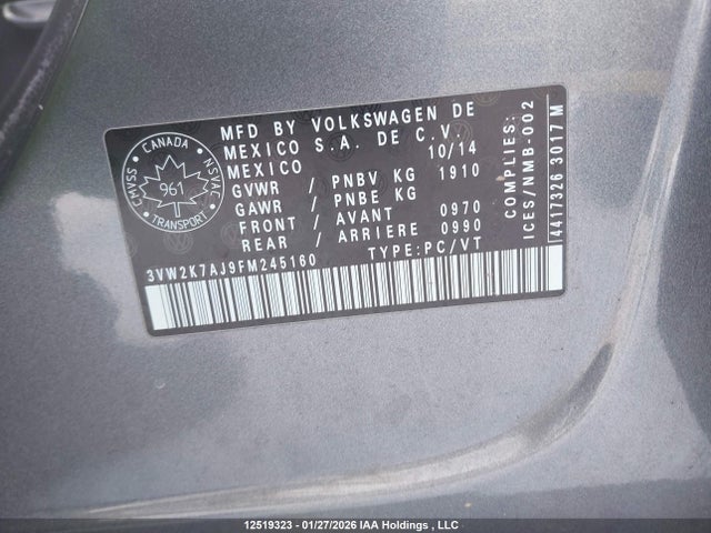 3VW2K7AJ9FM245160 Volkswagen JETTA S