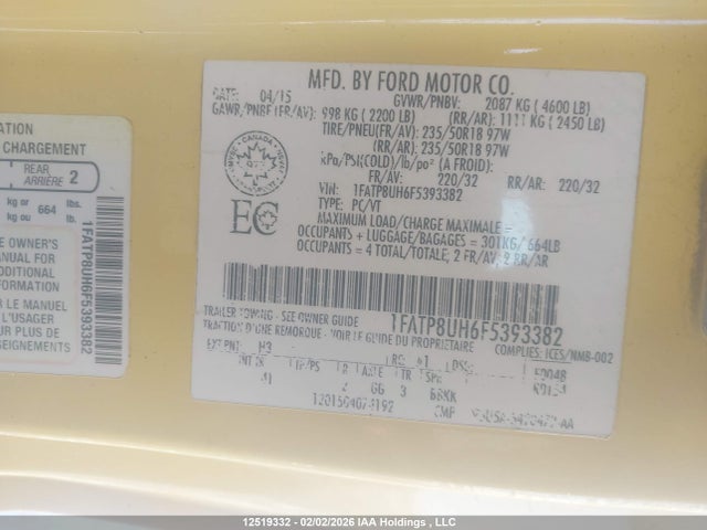 1FATP8UH6F5393382 Ford Mustang Convertible