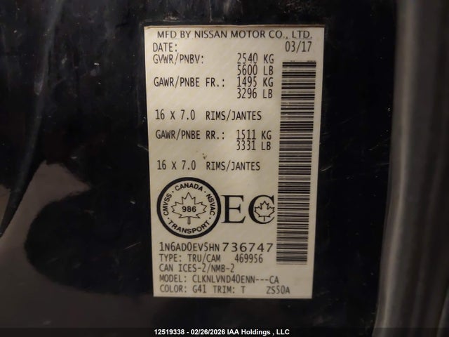 1N6AD0EV5HN736747 Nissan Frontier Pro-4x