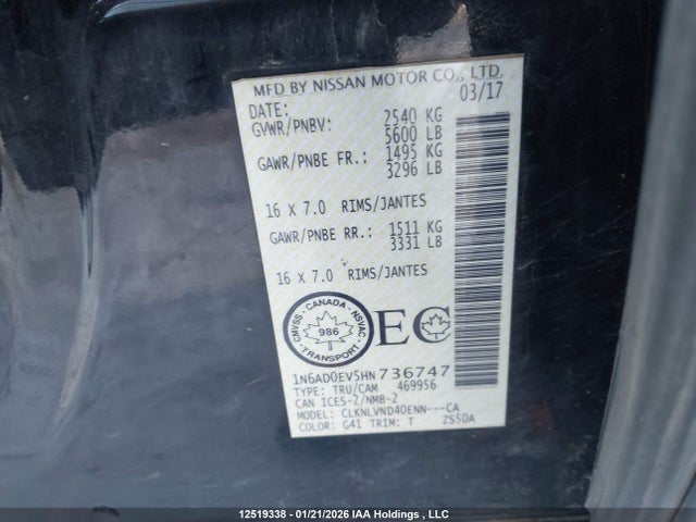 1N6AD0EV5HN736747 Nissan Frontier Pro-4x