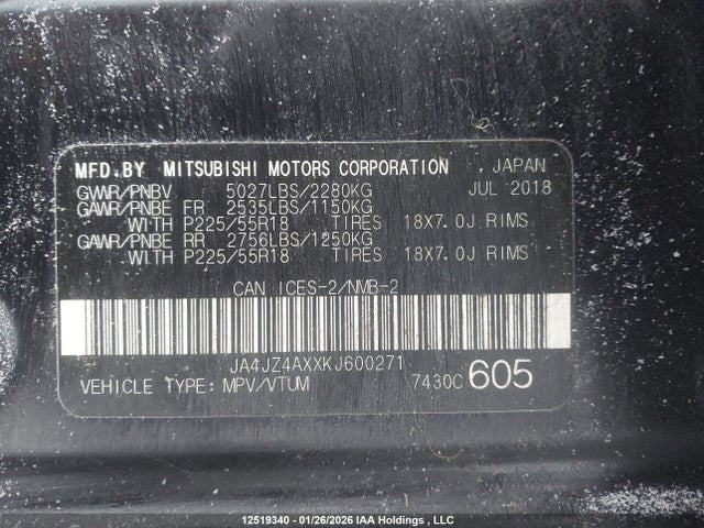 JA4JZ4AXXKJ600271 Mitsubishi OUTLANDER GT