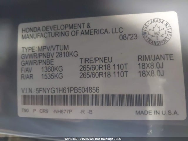 5FNYG1H61PB504856 Honda Pilot Trailsport