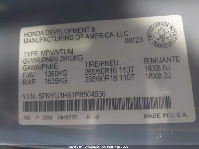 5FNYG1H61PB504856 Honda Pilot Trailsport