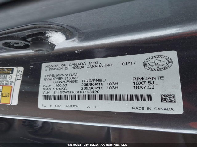 2HKRW2H86HH103420 Honda Cr-v Ex-l