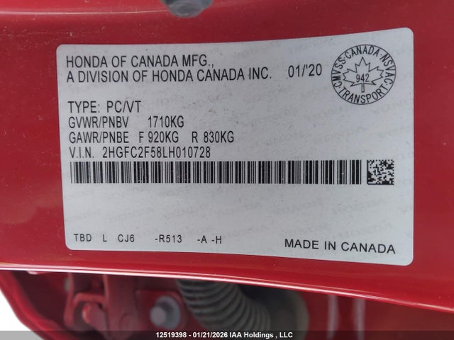 2HGFC2F58LH010728 Honda Civic Lx