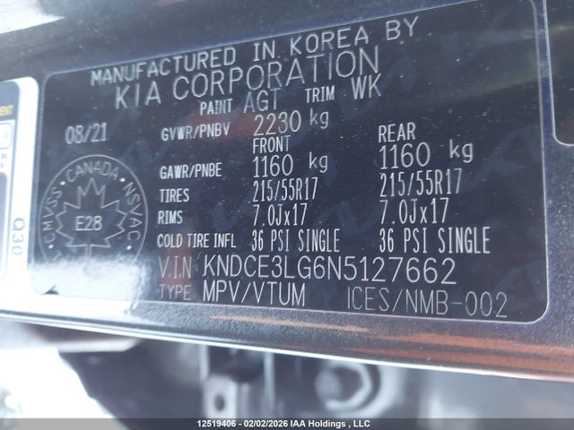 KNDCE3LG6N5127662 KIA Niro Ev Ex+/sx Touring